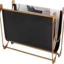 Deco 79 Metal Decorative Magazine Holder Curved Magazine Rack with Brass Stand, File Holder 15" x 7" x 13", Black