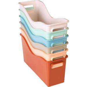 Really Good Stuff Easy Carry Storage Bins - Set of 6 Boho Colors - Durable Plastic File Folder Organizer, Magazine File Holder, Book & Binder Holder for Desk