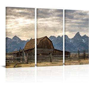 HOMEOART Country Wall Decor Farmhouse Landscape Canvas Wall Art Western Home Decor Pictures Farmhouse Living Room Bedroom Decoration 16inchx32inchx3Piece (Colorful)