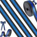 Tegeme 10 Yards 7/8 Inch Christmas Ribbon Glitter Blue and Black Ribbon Metallic Roll Polyester Craft for Xmas Tree Wreath DIY Gift Wrapping Hair Bows Wedding Birthday Party Supplies