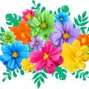Geyee 12 Pcs 10" 20" Giant Mexican Fiesta Paper Flowers and 16 Pcs Leaves, Large Colorful Tissue Crepe Flowers Pom Poms Craft for Floral Backdrop Easter Wedding Birthday Party Decor(Cute Color)