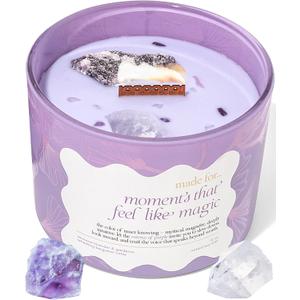 Purple Crystal Candle for Women - 12oz Large Wood Wick Candle with Natural Soy Wax. Luxurious Slow Burn for Meditation with Crystals and Healing Stones. Gift for Birthday, Christmas, Valentines Day