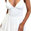 eoeoo Women's Sexy V Neck Tank Ruffle Mini Dress Sleeveless Mesh Flowy Short Dresses XL