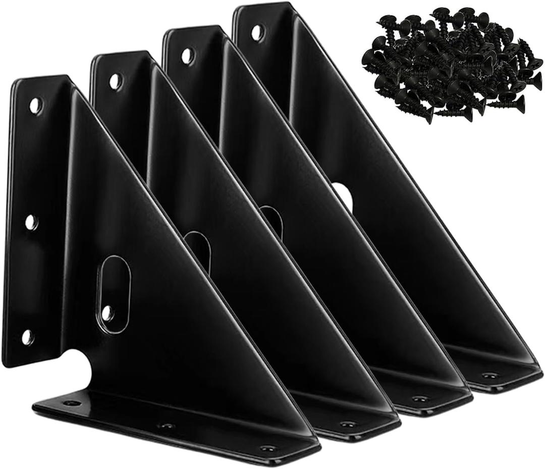 L&M Heavy Duty Gusset Joints 4 Pcs, Trapezi Corner Code, Bracket Corner Brace Bracket Fasteners, Furniture Shelf Support Joint Fasteners for Table, Chair Cabinet Bed Stabilization (Black)