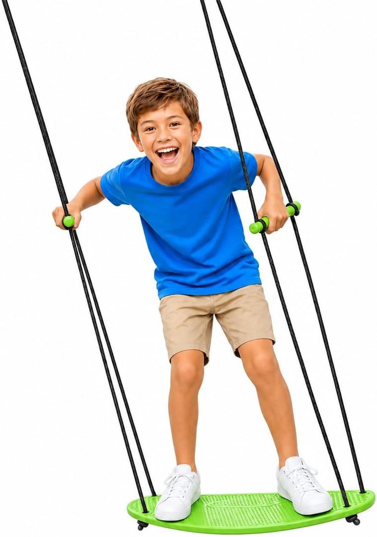 Swurfer Kick Stand Up Surfing Tree Swing Outdoor Swings for Kids Up to 200 Lbs - Hang from Up to 10 Feet High - Includes 24" SwingBoard, UV Resistant Rope, & Handles