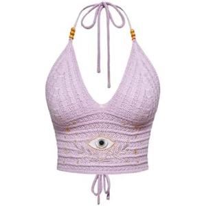 BEAUDRM Women's Y2k Crochet Halter Top Goth Clothes 70s Hippie Top Boho Crop Tie Backless Knit Cami Tank, XS