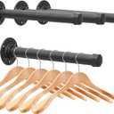Cast Iron Wall Mounted Clothes Rack, Heavy Duty Industrial Pipe Clothing Rack for Hanging Clothes, Garment Racks for Wardrobe Organizers and Storage, DIY Closet Rods Closet Bar (Black 4 Pack, 12 in)