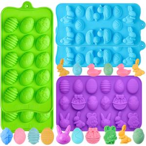 Puyeipt 5 Pack Easter Silicone Chocolate Molds, 3D Easter Egg Rabbit Bunny Basket Duck Baking Molds for Candy, Chocolate, Cake Fondant Decoration