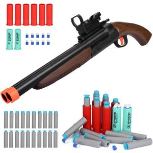 Toy Shotgun Bullet Educational Model Shooting Games for 8+ Boys, Double Barrel Toy Gun Soft Bullet Shell Ejection, Wood Colored Foam Dart Blasters