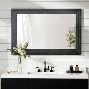 Wood Framed Mirrors for Wall, Black Bathroom Vanity Mirror for Over Sink 26 x 38, Vintage Wall Mirror for Bathroom Sink Hallway Entryway Bedroom Living Room Farmhouse Boho Style