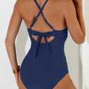 Aidonger Women's One Piece Swimsuit Tummy Control Front Cross Bathing Suit Color Block Slim Tie Back High Waisted Swimwear (XL)