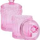 2 Pack Qtip Holder Glass Apothecary Jars with Lids Set, Crystal Q-tip Canister Jar Bathroom Vanity Organizer for Cotton Ball, Cotton Swab, Floss, Candy - Clear (Pink)