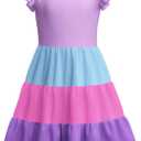 LQSZ Girls Summer Dresses with Ruffle Short Sleeve Midi Casual A-Line Twirly School Sundress Size 3-12 Years (7-8 Years)