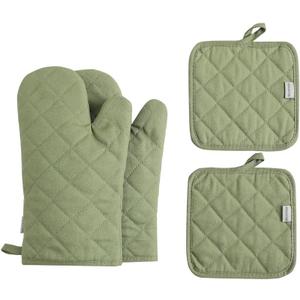 Oven Mitts and Pot Holders 4 pcs Set,High Heat Resistant 500 Degree Extra Thicken Long Kitchen Cotton Oven Glove for Cooking (12 Inch,Green)