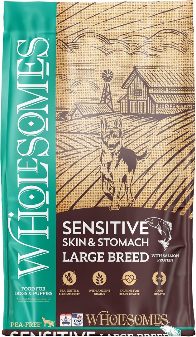 Wholesomes Sensitive Skin & Stomach Large Breed Salmon Dry Dog Food 30 lb (EXP 02/04/28)