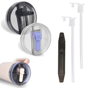 2 Pack Detachable ProTour Lid for Stanley 40 oz Tumbler,with Stanley Lids 40oz Leakproof,Flip Straw Lid for Stanley,No Spill Tumbler Lids,Cup Accessories for Stanley(Black & Light purple40oz)