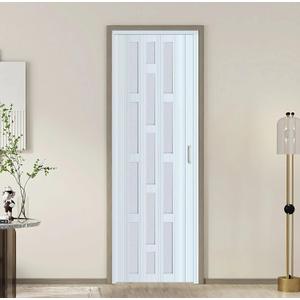 DIYHD 32X96in Glass Accordion Door with Latch&Handle, Double-Layer Thickened PVC Folding Interior Door with Frosted Acrylic - Blocks Views, Lets Light In, Easy Install for Closet, Utility&Room Divider