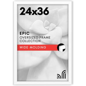 Americanflat 24x36 Poster Frame - White Engineered Wood with Polished Plexiglass - Wide Picture Frame for Vertical or Horizontal Wall Display - Epic Collection - White | Polished plexiglass front, hangs vertical or horizontal, sawtooth hangers included, fits photos, posters and art