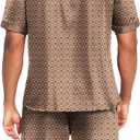 Ekouaer Men Satin Silk Pajamas Set with Pockets Sleepwear Shorts Satin Summer Loungewear 2 Piece Button Down Set S-3XL (Brown, L)