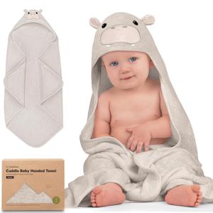 KeaBabies Hooded Baby Towel for Newborn - Viscose Derived from Bamboo Large Baby Bath Towels with Hood for Boys, Girls, Toddler, Extra Absorbent & Soft Newborn Bath Essentials (Hippo) (Regular 35x35)
