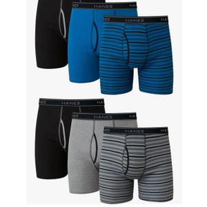 Hanes mens Ultimate FreshIQ Tagless Cotton Boxer ComfortFlex Waistband Brief, 6 Pack  Striped Assorted, Medium
