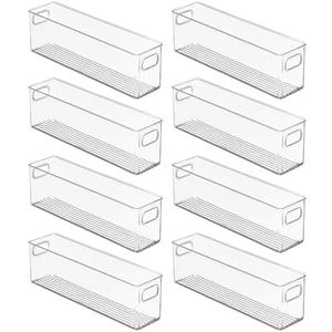 mDesign Plastic Bathroom Storage Container Bins w/ Handles - Closet, Cabinet, Vanity, Cupboard Shelf Organization, Hair Tools Accessory Organizer - Ligne Collection; Clear, ‎5x3.75x16 (Pack of 8)