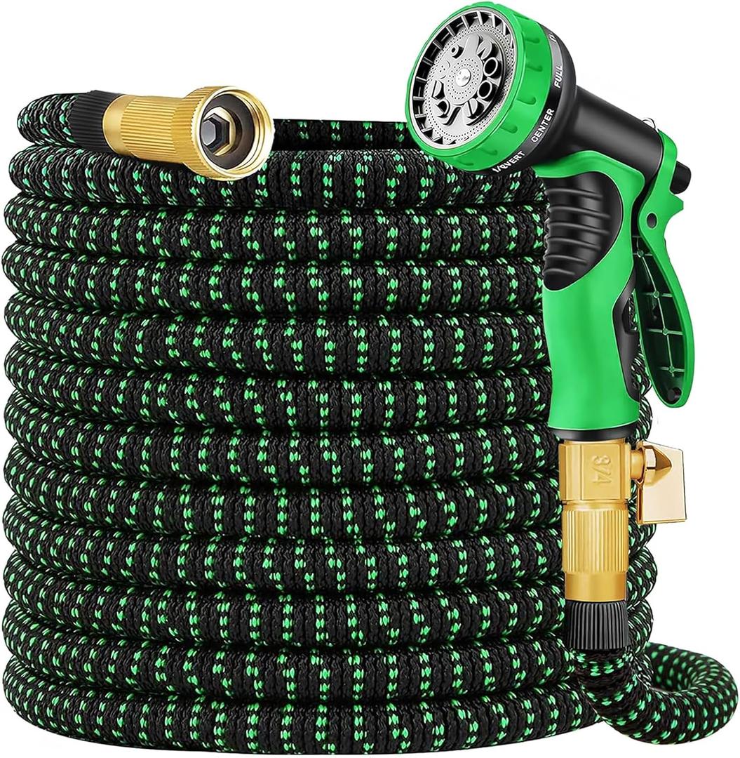 Expandable Garden Hose 25FT, 10-Function Spray Nozzle, Upgraded Latex Core Inner Pipe Retractable Water Hose with Sturdy 3/4'' Fittings Flexible Lightweight Water Hose with Hook and Storage Bag