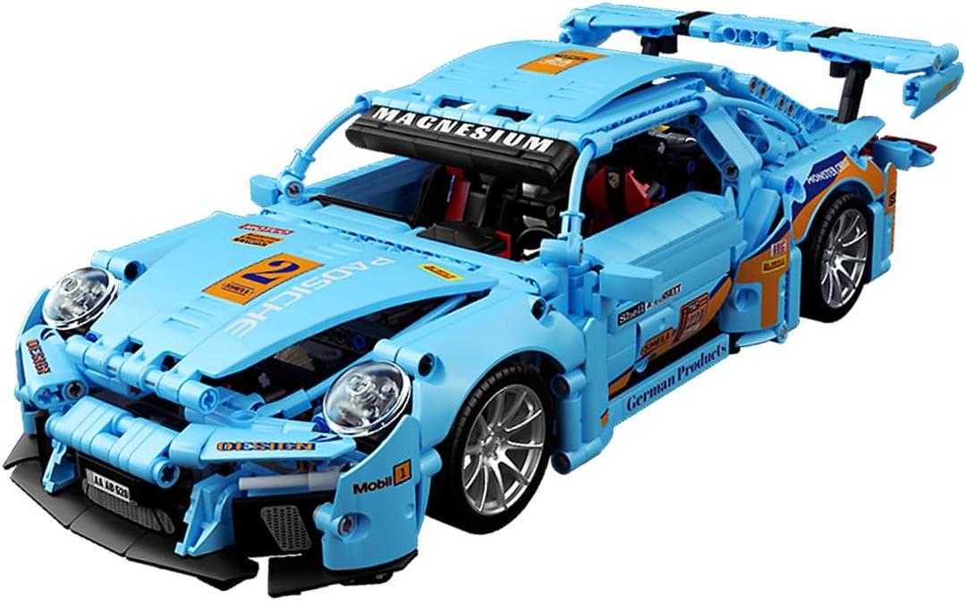 Blue Sports Car 911 Building Blocks Set Toy, Collectible MOC Car Model, Building Blocks for Adults and Kids (1288 PCS)