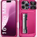 for iPhone 16 Pro Max Wallet Case with Card Holder (4-5 Cards), Military Grade Protection, Slide Camera Cover, Heavy Duty Women Girly Men Protective Phone Case for iPhone 16 Pro Max, Hot Pink