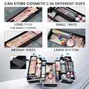 FRENESSA Makeup Train Case Makeup Case 12.6 Inch Large Cosmetic Box Organizer Travel Storage Professional Make Up Train Carrying Case with 6 Trays Locking Shoulder Strap Hard Vanity Storage Black