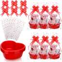 Threehoney 6 Set Valentines Day Heart Basket Plastic Empty Gifts Baskets with Cellophane Bags and Pull Bows Ribbons for Valentine Gift Filling(Red)