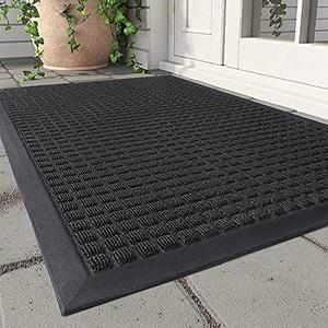 MontVoo-Door Mat Outside Entrance Outdoor Indoor Front Doormat for Entryway-Welcome Mat Durable Rubber Backed Entry Mat Non Slip Dirt Trapper Absorbent-Black 17x30