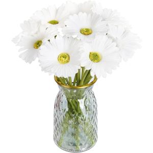 IPOPU Gerbera Daisy Artificial Flowers,20PCS White Daisy Artificial Flowers Fake Daisies for Wedding Party Office Home Decorations(White)
