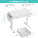 KLUVIS Electric Standing Desk with Drawers, 32 Inch White Small Height Adjustable Sit Stand Desk with Storage for Small Space Home Office Bedroom, Study Writing Stand up Computer Desks for Girls Work