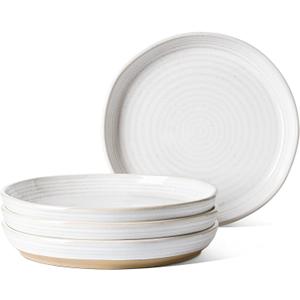 LE TAUCI 10 Inch Ceramic Dinner Plates Set of 4, Large Modern White Plate Set for Kitchen, Microwave & Dishwasher Safe Dinnerware Sets, Scratch Resistant Serving Dishes for Steak, Pasta - Arctic White
