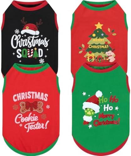 XPUDAC 3 Pack Christmas Dog Shirts Doggy Sleeveless Vest for Small Medium Large Dogs Boy Girl Xmas Puppy Tank Top Tee Shirts Pet Outfit Costume Cat Apparel, Red, Green, Black，2XL