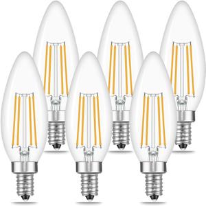 E14 European Base LED Candelabra Light Bulbs 40W Equivalent, Warm White 2700K, 400LM, B11 4W Bulbs for for Turkish Lamp, European Chandeliers, 6 Pack