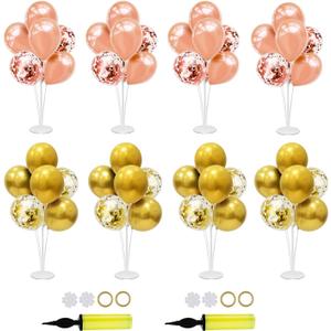 8Set Balloon Table Centerpieces, 4Set Gold balloons, 4Set Rose Gold and Confetti Balloons