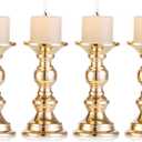 Set of 4 Gold Metal Pillar Candle Holders, Wedding Centerpieces Candlestick Holders for 2 inches Candles Stand Decoration Ideal for Weddings, Special Events, Parties