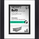 Americanflat 8x10 Picture Frame with Decorative Inner Mat Accent - Displays 5x7 Photos with Mat or 8x10 Without - Veranda Collection - Black Statement Frame with Shatter-Resistant Glass