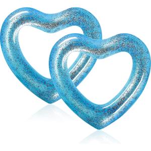 Sumind 2 Pcs Heart Pool Floats Inflatable Swim Rings, 47.3 x 39.4 Inch Bachelorette Floaties Heart Shaped Swimming Loungers Tube for Wedding Bride Summer Beach Party Decorations(Blue)