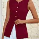 PRETTYGARDEN Blazer Vest Tops for Women Sleeveless Button Down Business Casual Outfits Work Suit Vests Waistcoat (Red, S)