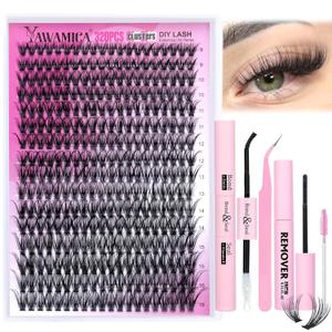 Yawamica Lash Clusters Kit 320pcs Eyelash Clusters D Curly 9-16mm 40D Individual Lashes Wispy Lash Extension Kit with Bond and Seal and Lash Remover and Lash Applicator for Eyelash Extension Beginners