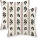 Floral Pillow Covers 16x16 Inch Set of 2 Block Print Brown Throw Pillows Vintage Flower Boho Outdoor Decorative Pillow Cases Striped Farmhouse Linen Cushion Case for Couch Sofa Home Decor