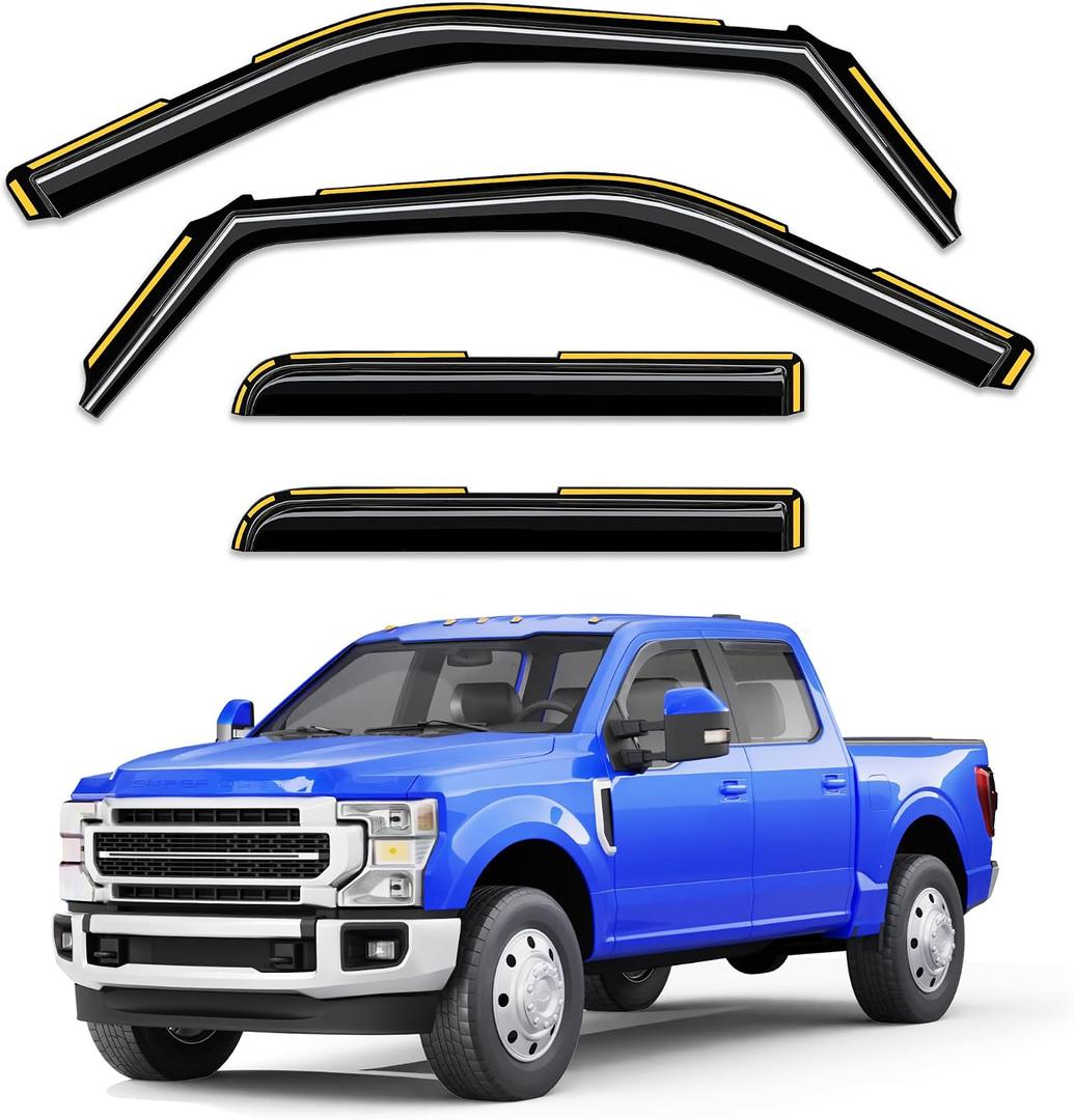 in-Channel Window Rain Guard Fit for 2015-2020 Ford F150 SuperCrew & Ford F250-F550 2017-2025 Truck,Window Rain Guards Visors Vent Visors Window Deflector Vent Shades Car Accessories