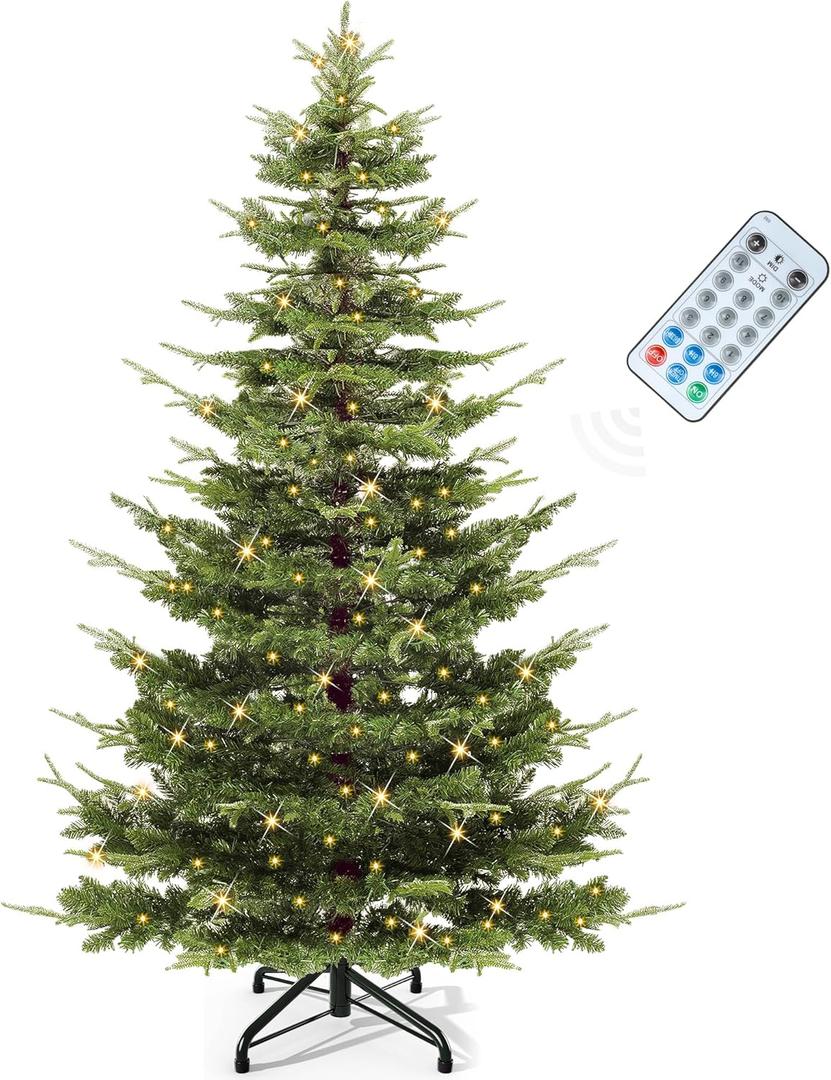 YITAHOME 6.5ft Prelit Aspen Fir Christmas Tree with Remote Control, Crystal-Decorated Prelit Christmas Tree with 900 PE&PVC Mixed Branch Tips, 11 Lighting-Modes, Green