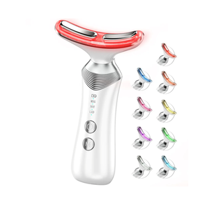 9-in-1 Red-Light-Therapy-for-Face-and-Neck, Portable Facial Massager Tool with Adjustable Vibration & Thermals for Wrinkles, Double Chin, White