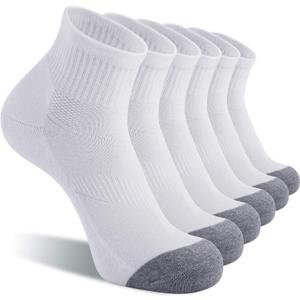 CS CELERSPORT 6 Pack Men's Ankle Socks with Cushion Athletic Running Socks (9-12, White)