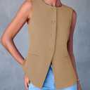 PRETTYGARDEN Women's Summer Suit Vest Tops 2026 Dressy Business Casual Sleeveless Button Down Trendy Fashion Blazer Waistcoat (Beige, M)