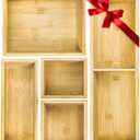 5 Pieces Bamboo Drawer Organizer, Multi-Use Individual Junk Tea Storage Drawer Tray Set with Removable Dividers, Adjustable Cutlery Utensils Holder Bin for Kitchen, Office, Bathroom (17"L x 12"W x 2.5"H)